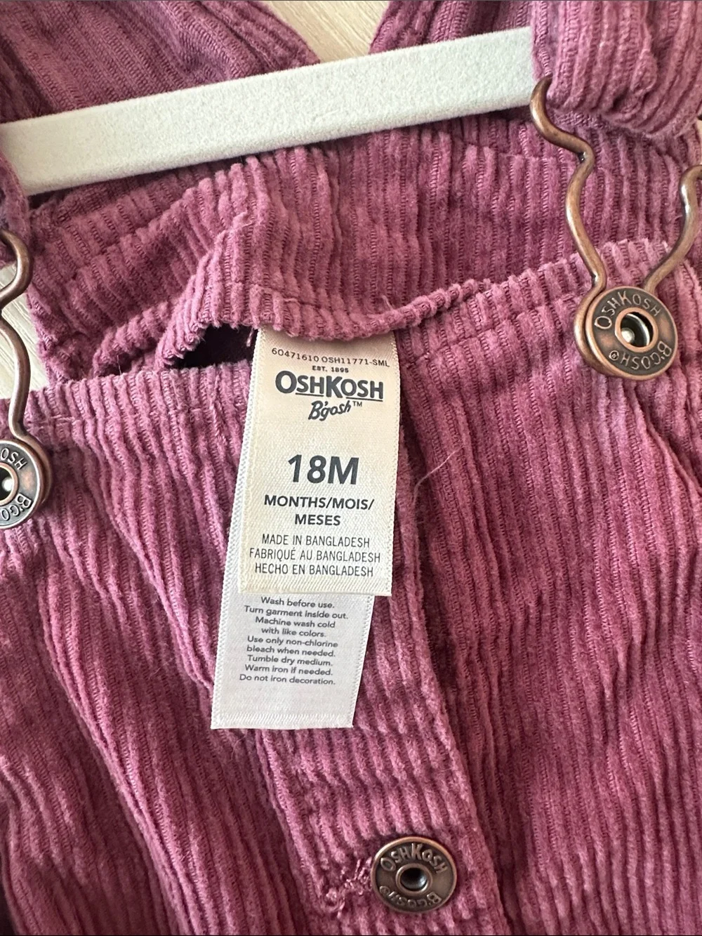 OshKosh B'gosh Plum Corduroy Button-Front Kids Overall Dress